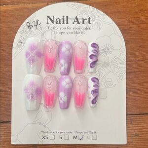 Floral Nail Art Set - Pink and Purple Size M
